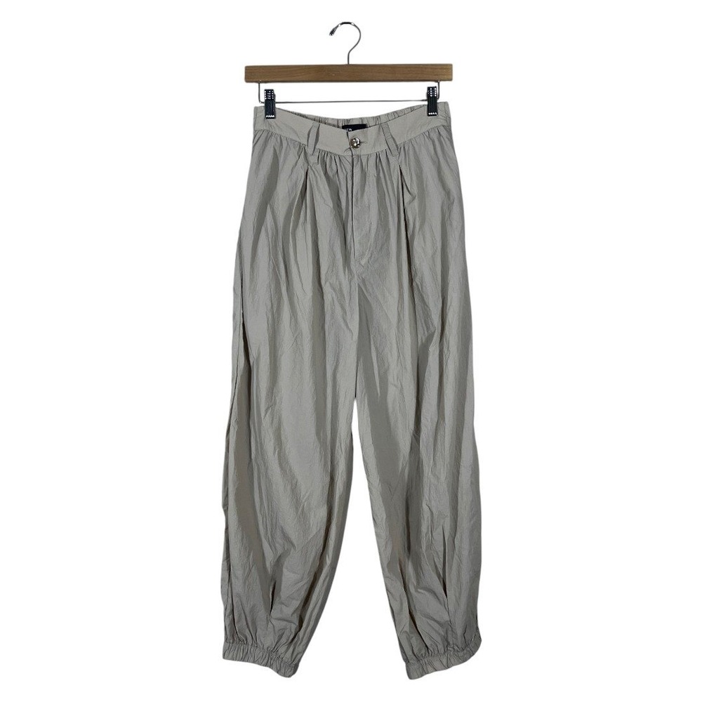 Zara High Rise Pleated Nylon Parachute Balloon Pants Taupe Gorpcore Size M